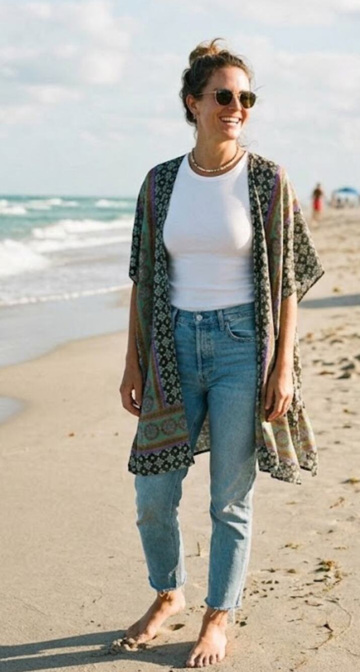 Natural Life Sheer Boho Kimono | Floral Swim Cover-Up | One Size Excellent